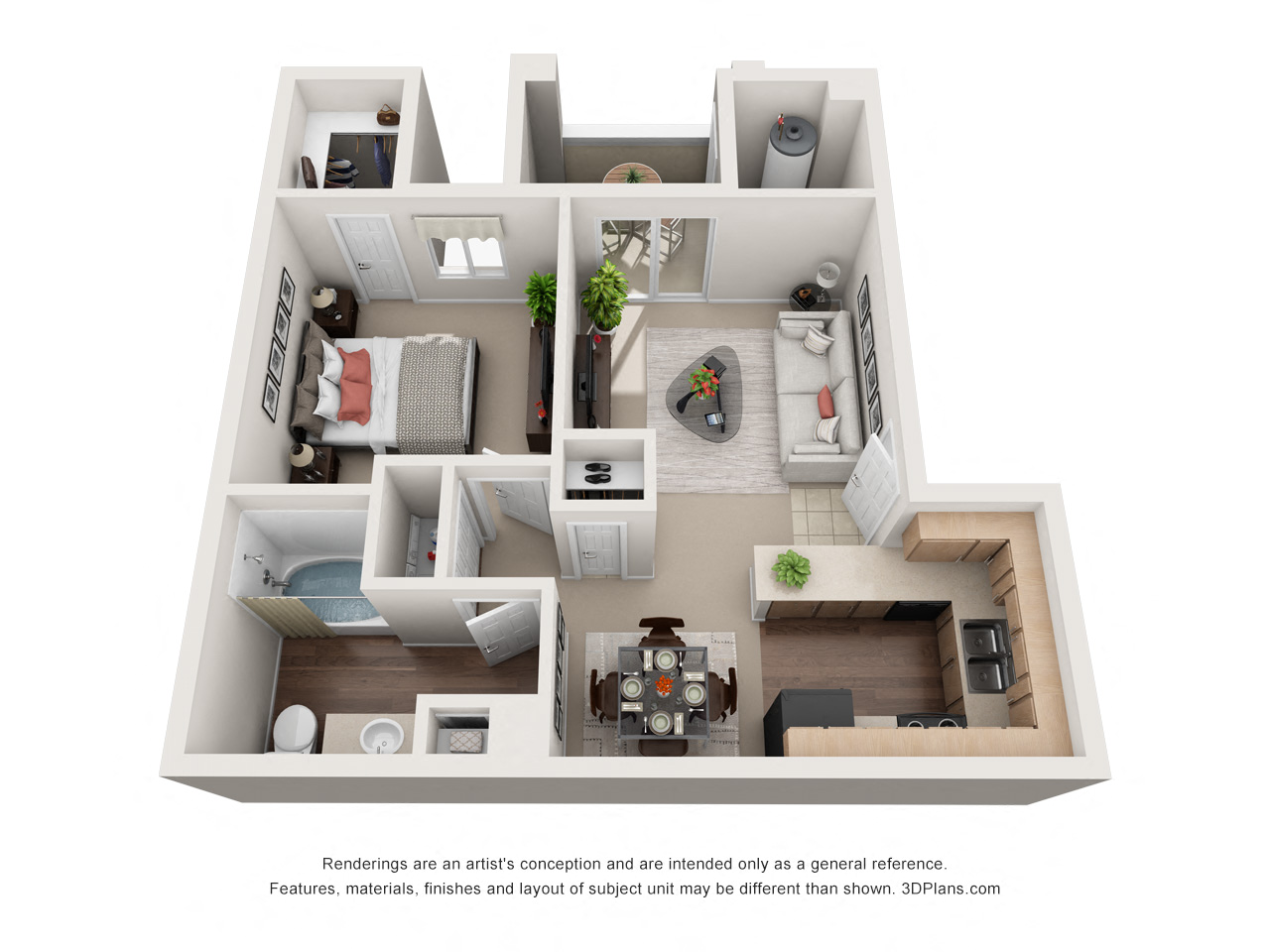 Floor plan for 1 bed, 1 bath, 797 sqft